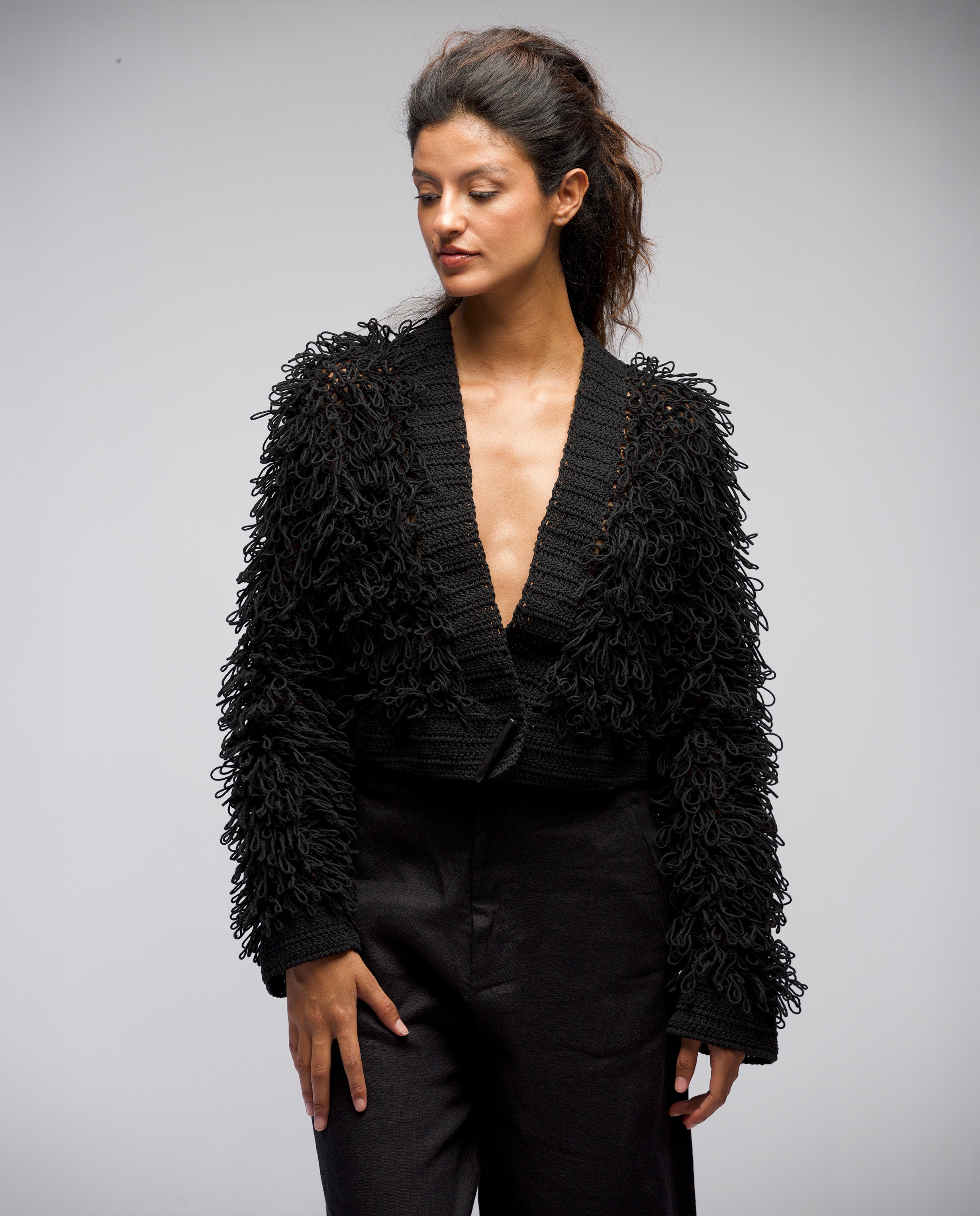 CARDIGAN CROCHET NEGRO