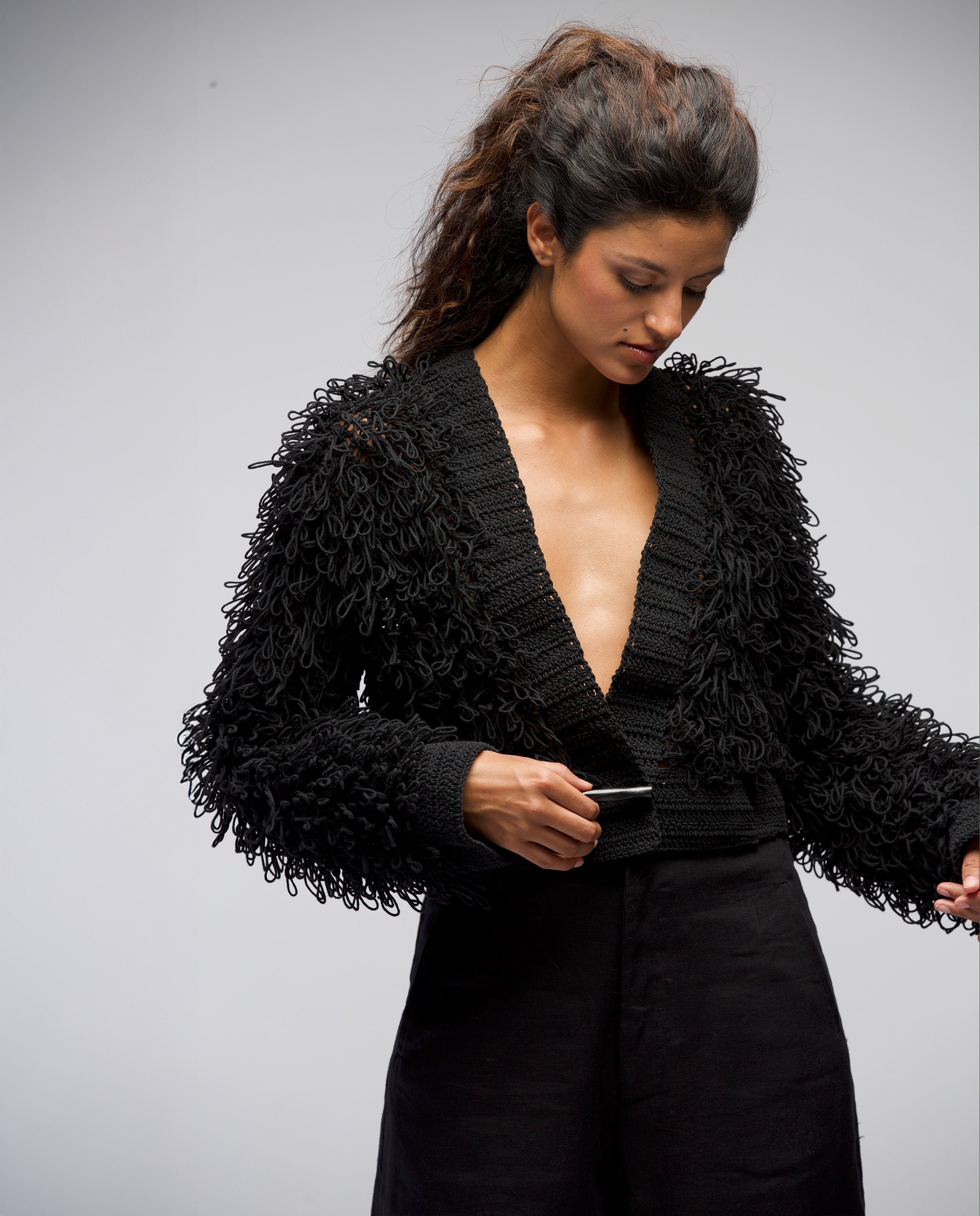 CARDIGAN CROCHET NEGRO