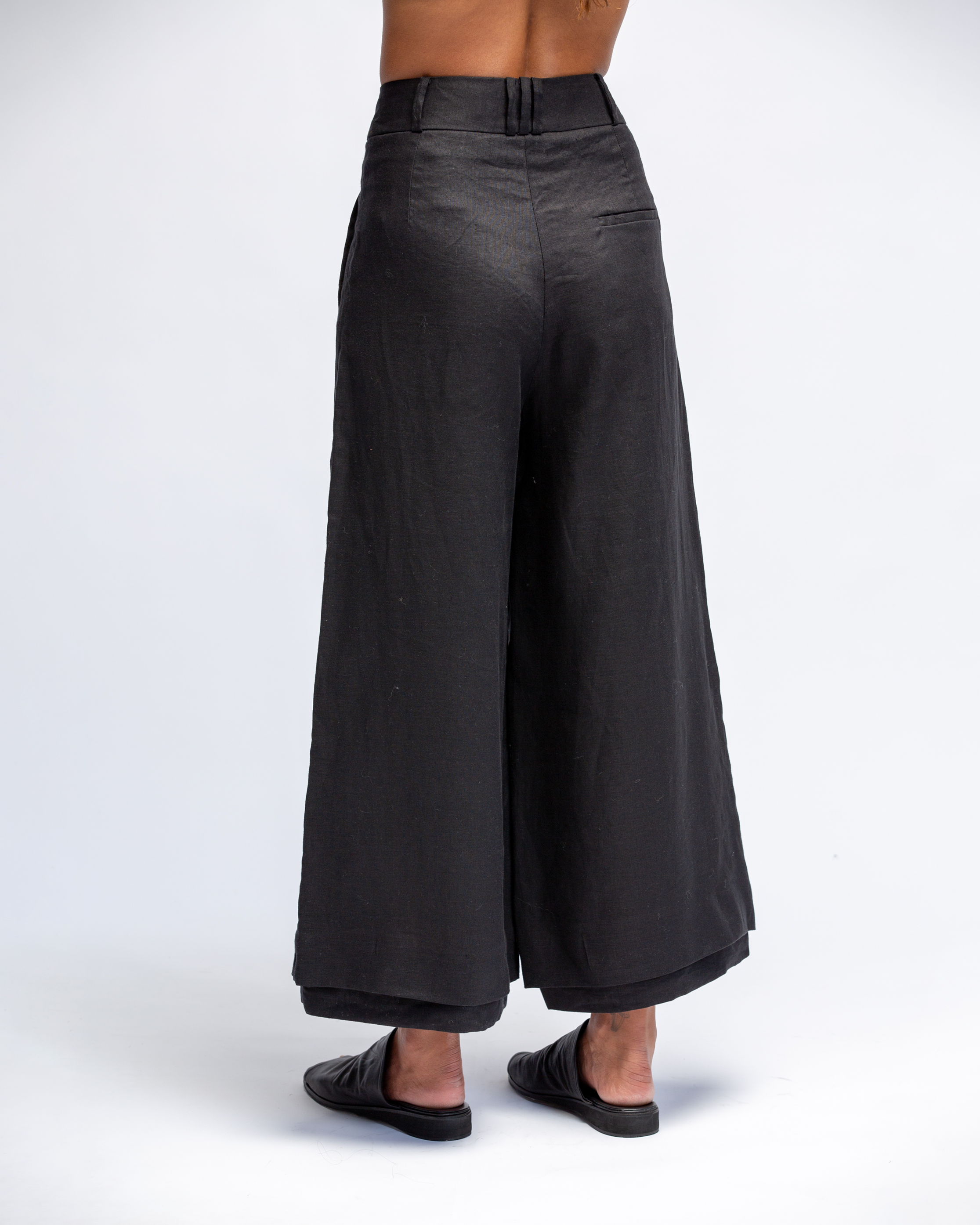 PANTALON WIDE PLUS LINO NEGRO