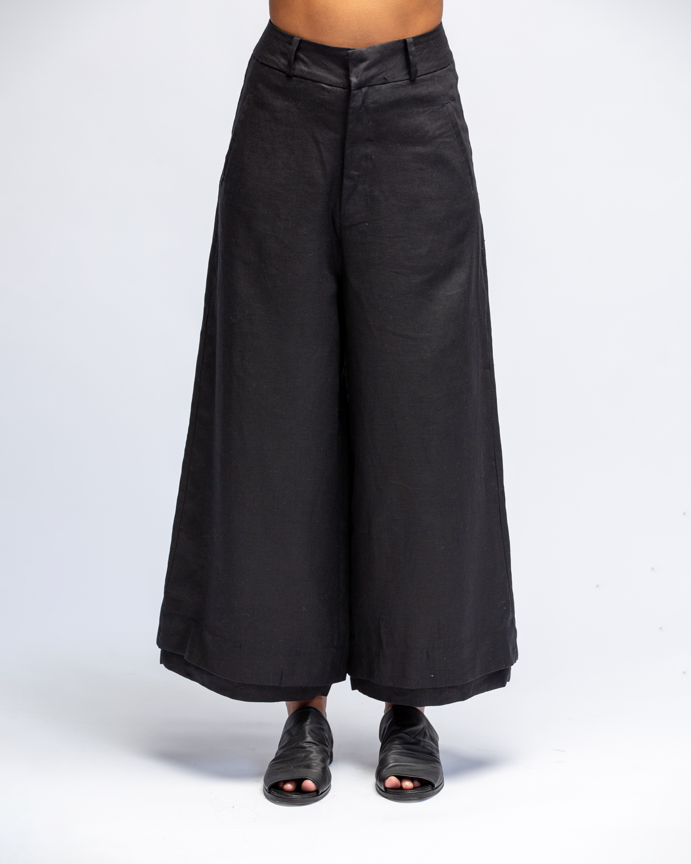 PANTALON WIDE PLUS LINO NEGRO